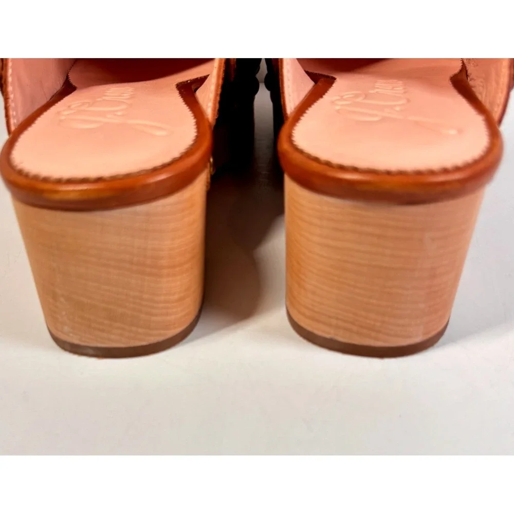 J. Crew Convertible Leather Clogs Brown Studded Wood Sole Slingback Size 6.5 US